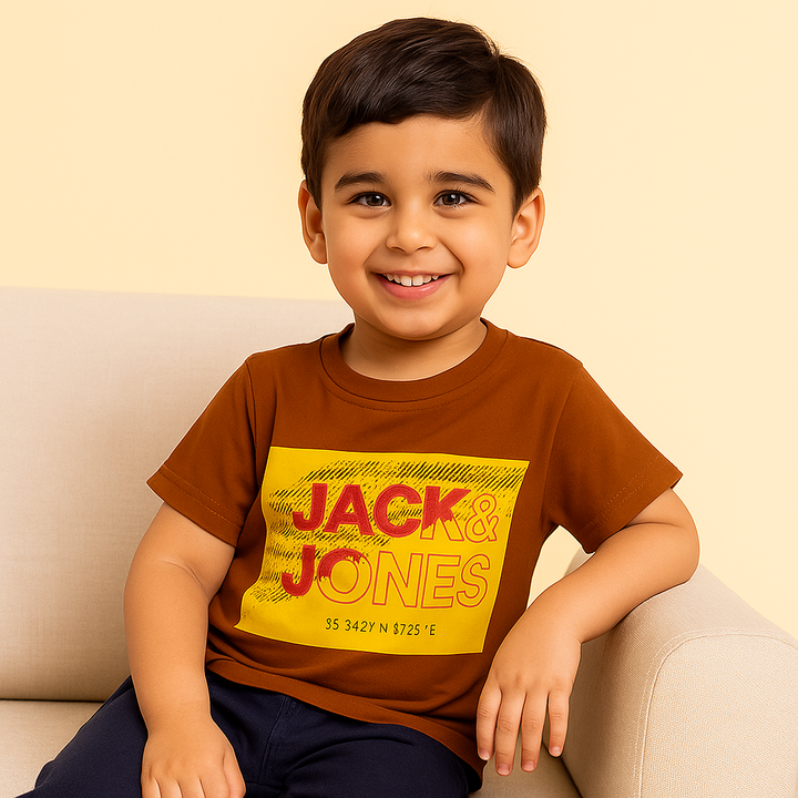 FINERY KIDS COTTON T SHIRT JACK & JONES YELLOW & BROWN 11-12Y