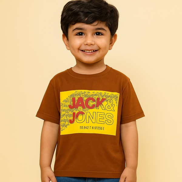 FINERY KIDS COTTON T SHIRT JACK & JONES YELLOW & BROWN 11-12Y