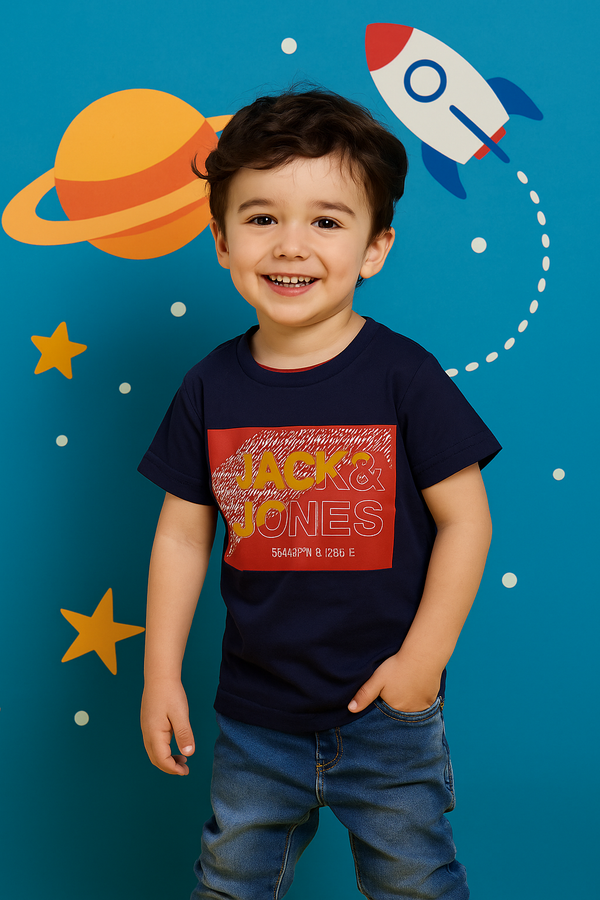 FINERY KIDS COTTON T SHIRT JACK & JONES RED & NAVY BLUE 11-12Y