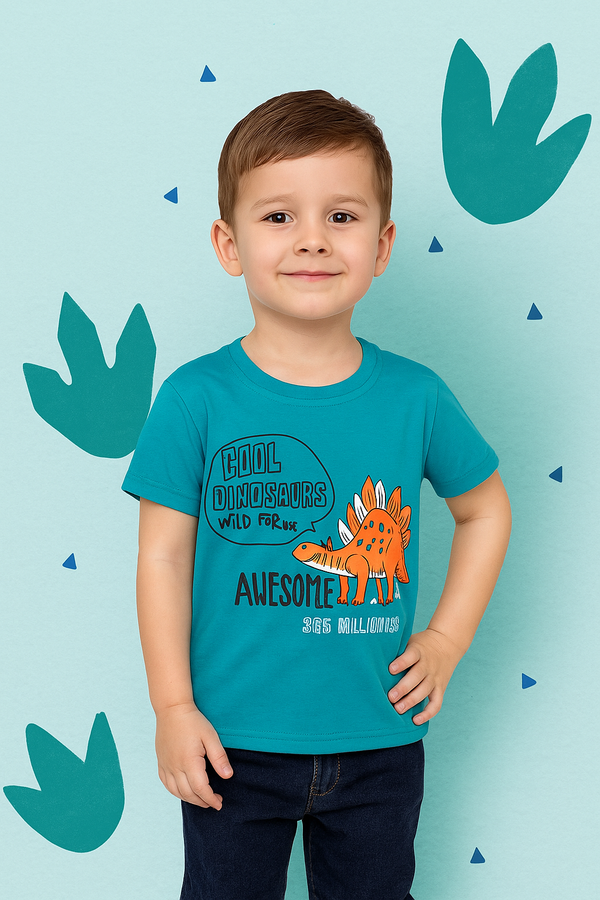 FINERY KIDS COTTON T SHIRT DINOSAURS SEA GREEN 11-12Y