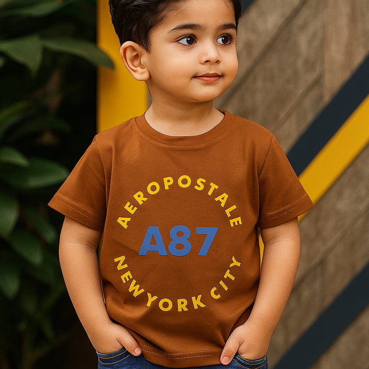 FINERY KIDS COTTON T SHIRT A87 NEW YORK BROWN 11-12Y