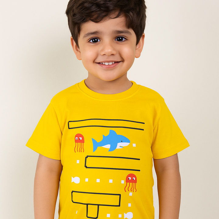 FINERY KIDS COTTON T SHIRT SHARK YELLOW 11-12Y