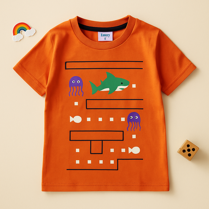 FINERY KIDS COTTON T SHIRT SHARK ORANGE 11-12Y