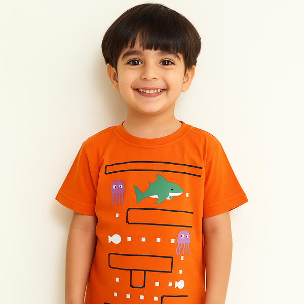 FINERY KIDS COTTON T SHIRT SHARK ORANGE 11-12Y
