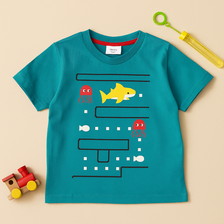 FINERY KIDS COTTON T SHIRT SHARK SEA GREEN 11-12Y