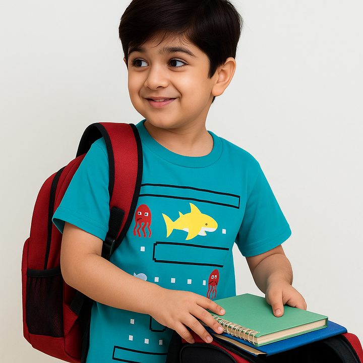 FINERY KIDS COTTON T SHIRT SHARK SEA GREEN 11-12Y