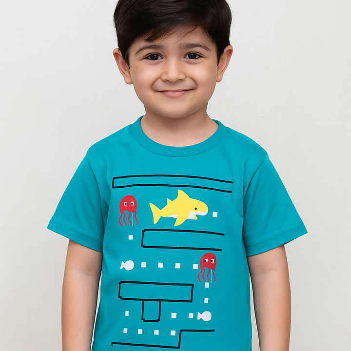 FINERY KIDS COTTON T SHIRT SHARK SEA GREEN 11-12Y