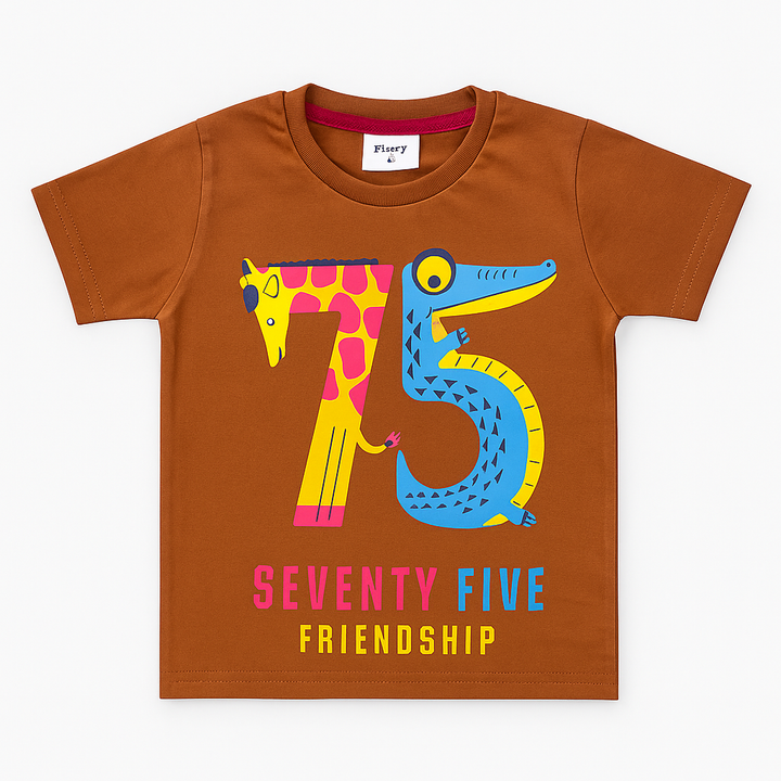 FINERY KIDS COTTON T SHIRT 75 FRIENDSHIP BROWN 11-12Y