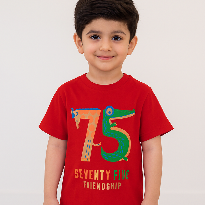 FINERY KIDS COTTON T SHIRT 75 FRIENDSHIP RED 11-12Y