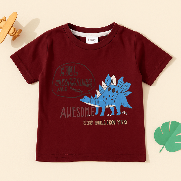 FINERY KIDS COTTON T SHIRT DINOSAURS MAROON 11-12Y