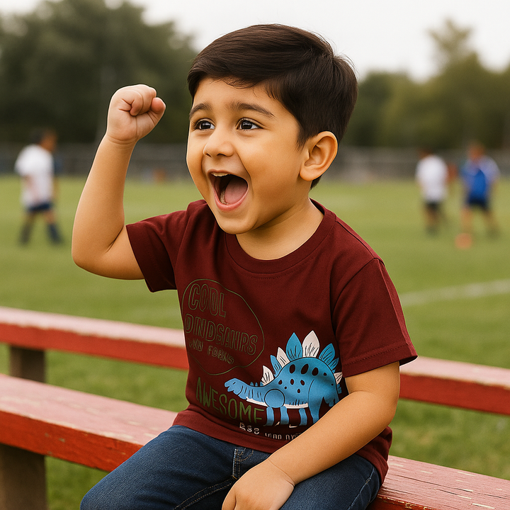 FINERY KIDS COTTON T SHIRT DINOSAURS MAROON 11-12Y
