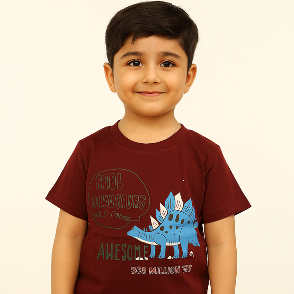 FINERY KIDS COTTON T SHIRT DINOSAURS MAROON 11-12Y