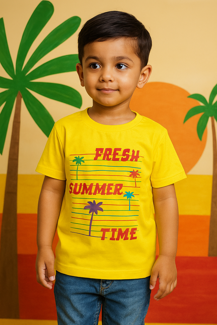 FINERY KIDS COTTON T SHIRT FRESH SUMMER TIME YELLOW 11-12Y