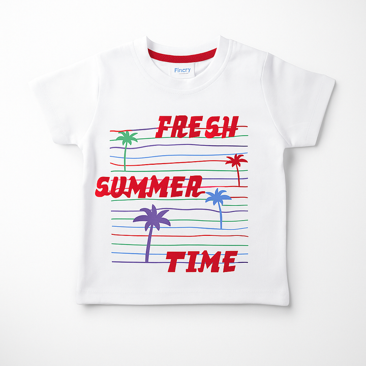 FINERY KIDS COTTON T SHIRT FRESH SUMMER TIME WHITE 11-12Y