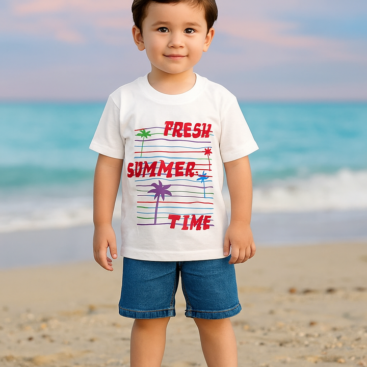 FINERY KIDS COTTON T SHIRT FRESH SUMMER TIME WHITE 11-12Y