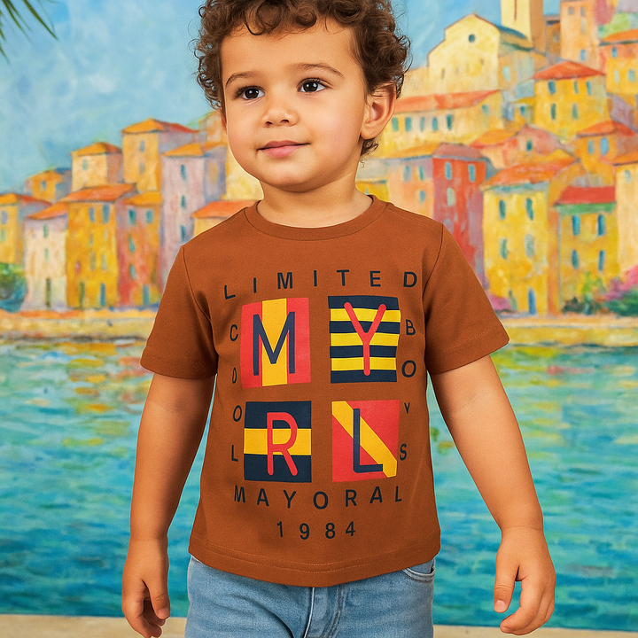 FINERY KIDS COTTON T SHIRT COOL BOYS BROWN 11-12Y