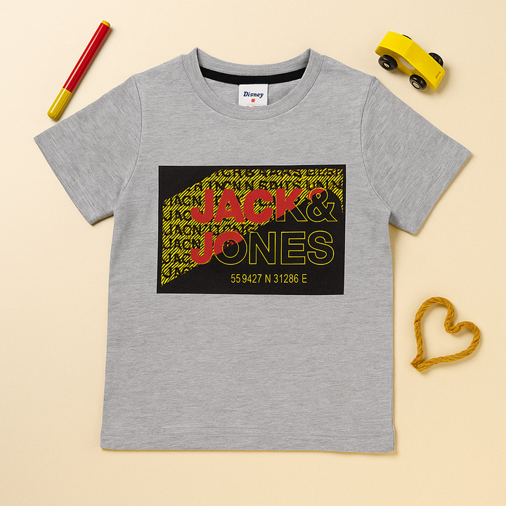 FINERY KIDS COTTON T SHIRT JACK & JONES BLACK & GREY 11-12Y