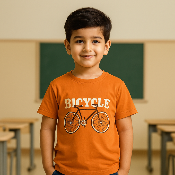 FINERY KIDS COTTON T SHIRT BICYLE ORANGE 11-12Y