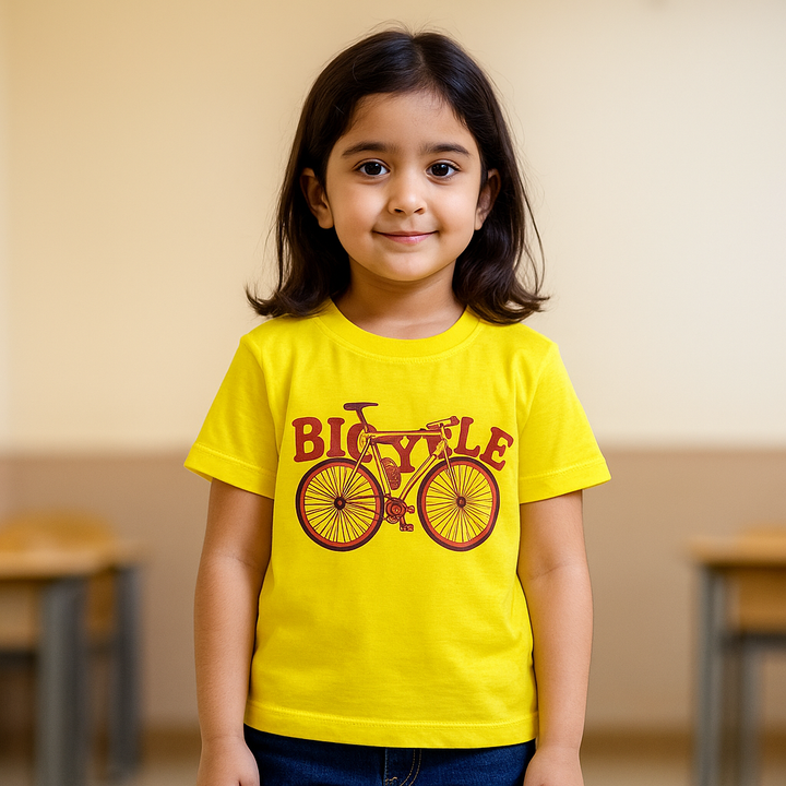 FINERY KIDS COTTON T SHIRT BICYLE YELLOW 11-12Y