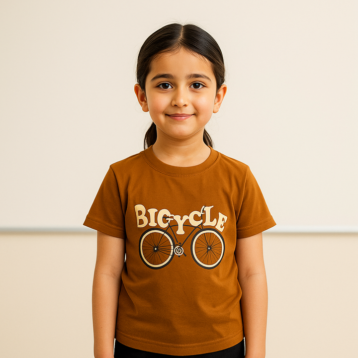 FINERY KIDS COTTON T SHIRT BICYLE BROWN 11-12Y