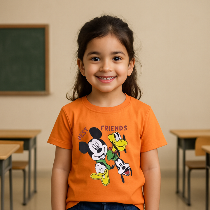 FINERY KIDS COTTON T SHIRT MICKEY BEST FRIENDS ORANGE 11-12Y