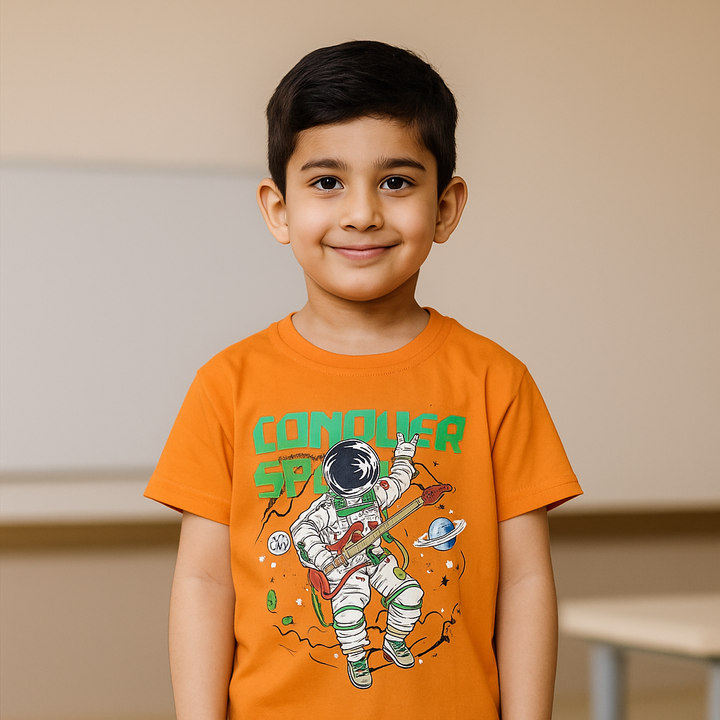 FINERY KIDS COTTON T SHIRT ASTRONAUT KID ORANGE 11-12Y