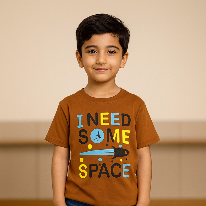 FINERY KIDS COTTON T SHIRT SOME SPACE KID BROWN 11-12Y
