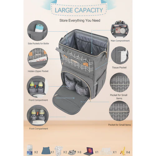 BEST QUALITY DAIPER BAG MULTI PURPOSE GREY-PESH