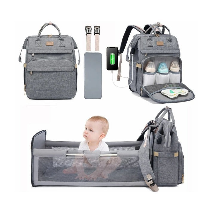 LOVEVOOK 4IN1 BABY DIAPERS BAG (WATERPROOF) WITH PORTABLE BED MAROON - PESH