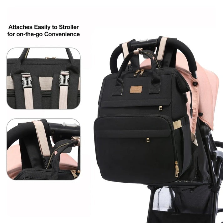 LOVEVOOK 4IN1 BABY DIAPERS BAG (WATERPROOF) WITH PORTABLE BED MAROON - PESH