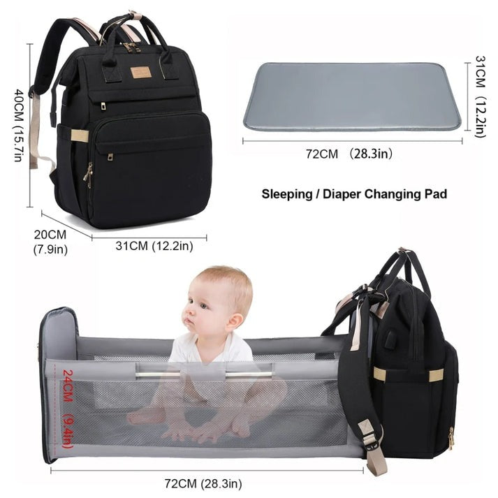 LOVEVOOK 4IN1 BABY DIAPERS BAG (WATERPROOF) WITH PORTABLE BED NAVY BLUE - PESH