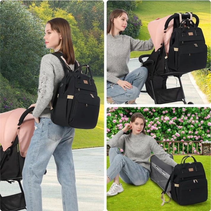 LOVEVOOK 4IN1 BABY DIAPERS BAG (WATERPROOF) WITH PORTABLE BED NAVY BLUE - PESH