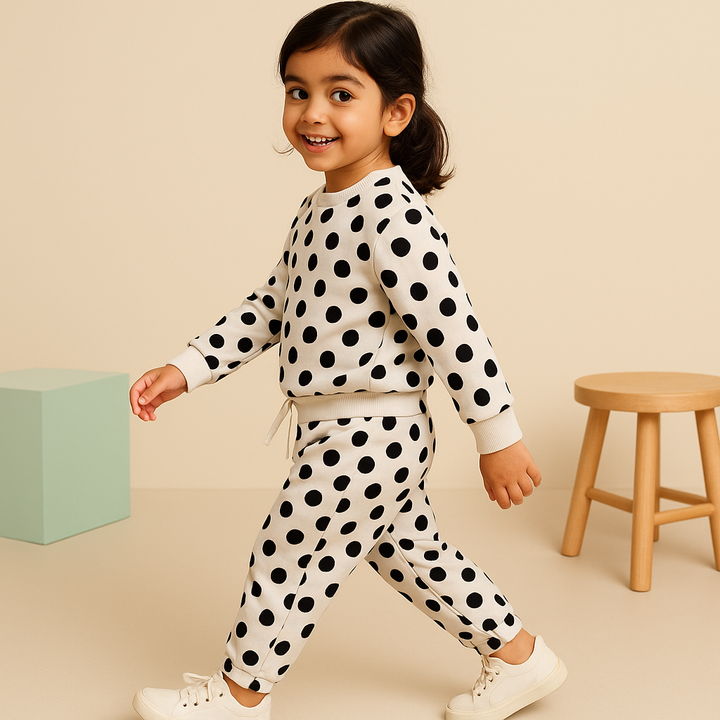 MINI CHARM KIDS FLEECE TRACKSUIT POLKA DOTS BLACK 9-10Y