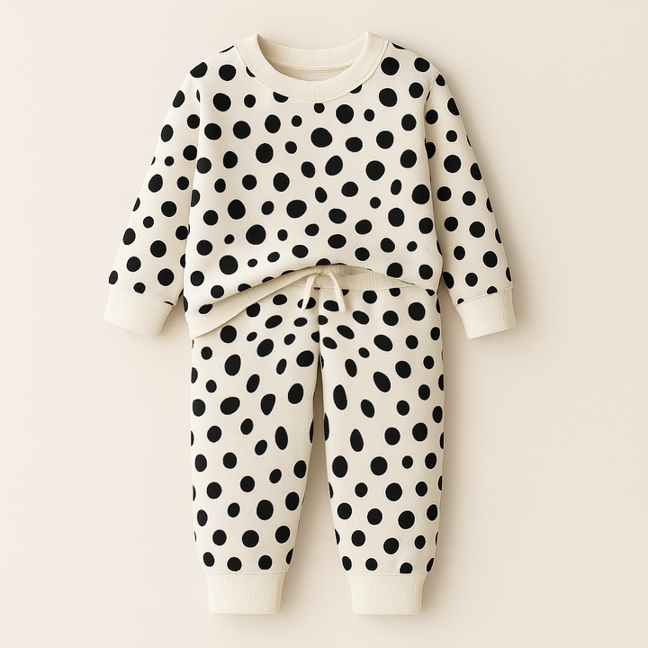 MINI CHARM KIDS FLEECE TRACKSUIT POLKA DOTS BLACK 9-10Y