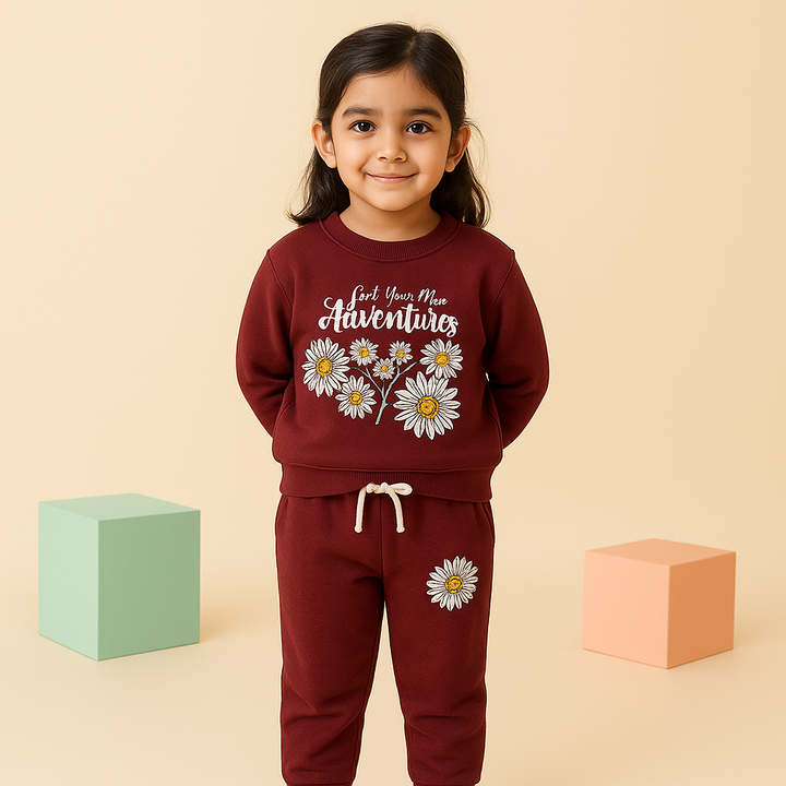 MINI CHARM KIDS FLEECE TRACKSUIT SUNFLOWER MAROON 3-4Y