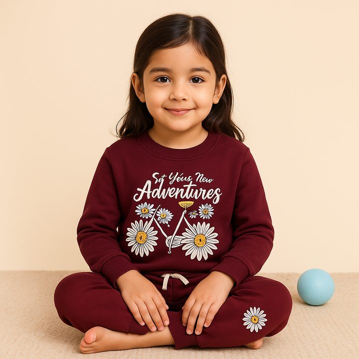 MINI CHARM KIDS FLEECE TRACKSUIT SUNFLOWER MAROON 3-4Y