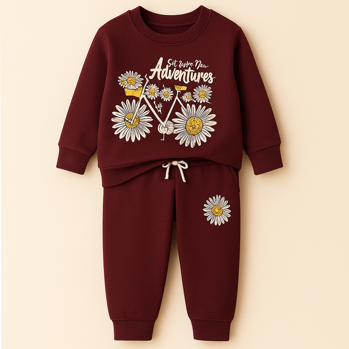 MINI CHARM KIDS FLEECE TRACKSUIT SUNFLOWER MAROON 3-4Y