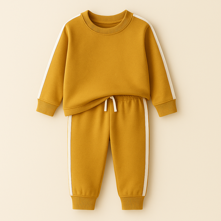 MINI CHARM KIDS FLEECE TRACKSUIT STRIPES PLAIN MUSTARD 9-10Y