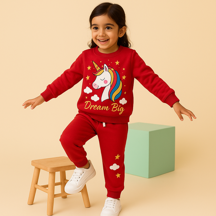 MINI CHARM KIDS FLEECE TRACKSUIT UNICORN RED 7-8Y