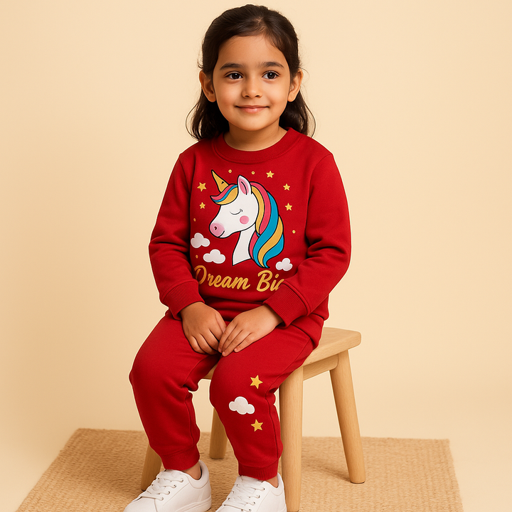 MINI CHARM KIDS FLEECE TRACKSUIT UNICORN RED 7-8Y