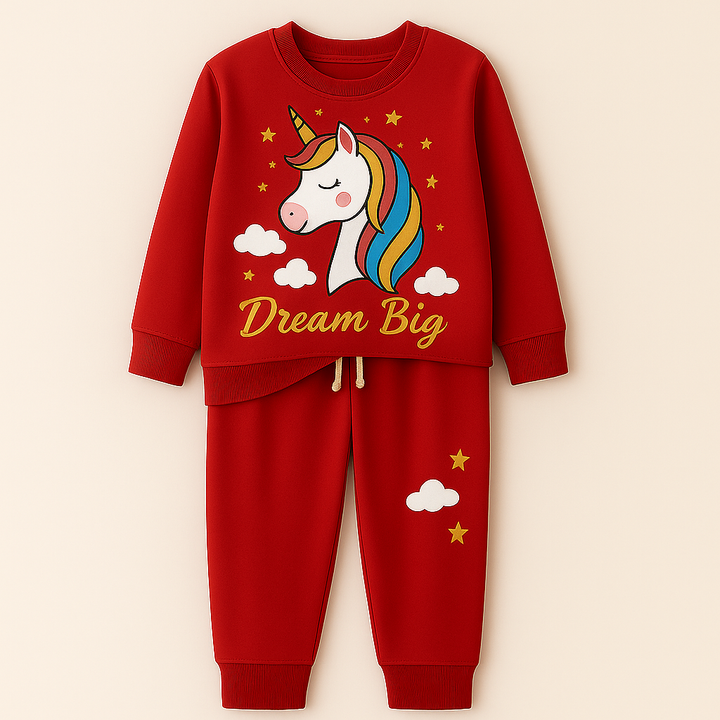 MINI CHARM KIDS FLEECE TRACKSUIT UNICORN RED 7-8Y