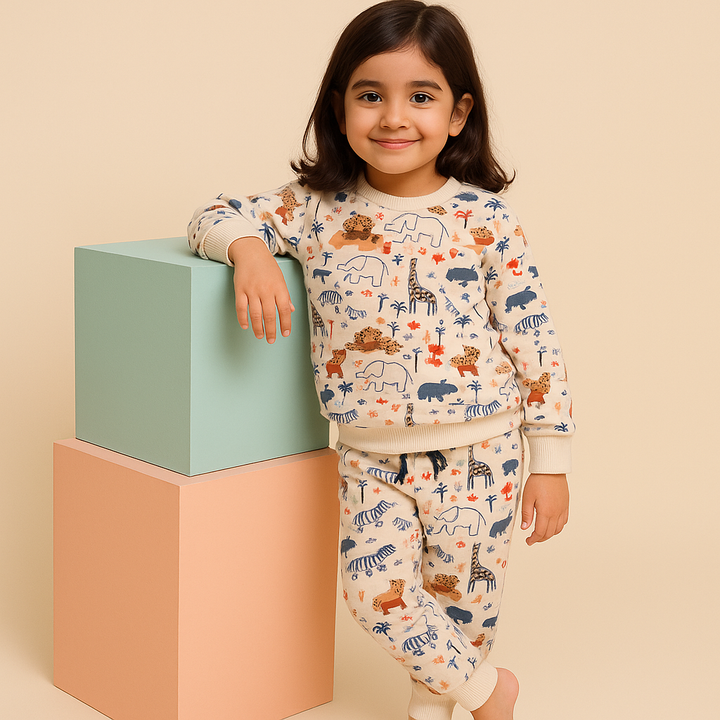 MINI CHARM KIDS FLEECE TRACKSUIT ANIMALS OFFWHITE 9-10Y