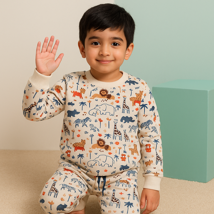 MINI CHARM KIDS FLEECE TRACKSUIT ANIMALS OFFWHITE 9-10Y