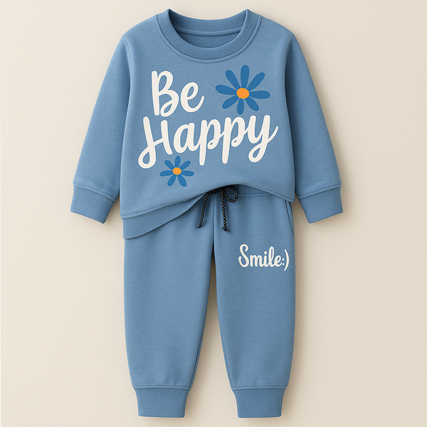 MINI CHARM KIDS FLEECE TRACKSUIT BE HAPPY SKY BLUE 9-10Y