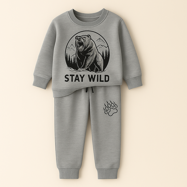 MINI CHARM KIDS FLEECE TRACKSUIT ROAR  BEAR GREY 9-10Y