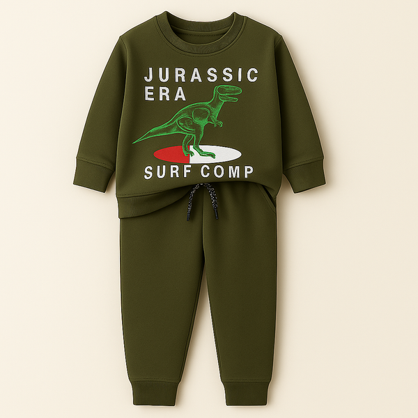 MINI CHARM KIDS FLEECE TRACKSUIT JURASSIC ERA GREEN 7-8Y