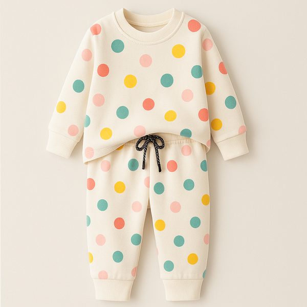 MINI CHARM KIDS FLEECE TRACKSUIT POLKADOTS OFF WHITE 9-10Y