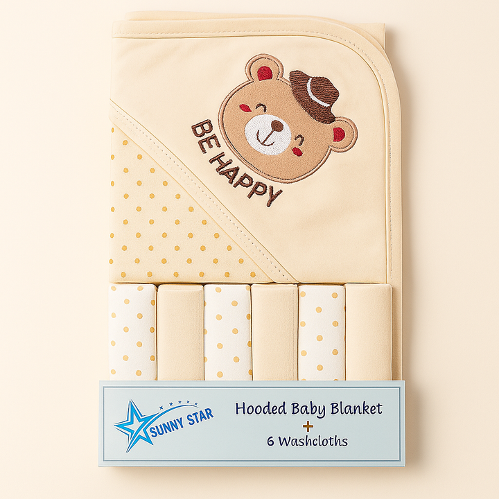 SUNSHINE BABY 7PCS WRAPPING SHEET & WASHCLOTHS BE HAPPY BEIGE