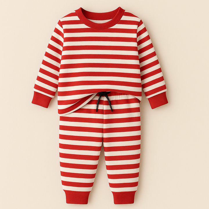 MINI CHARM KIDS FLEECE TRACKSUIT STRIPES RED 9-10Y