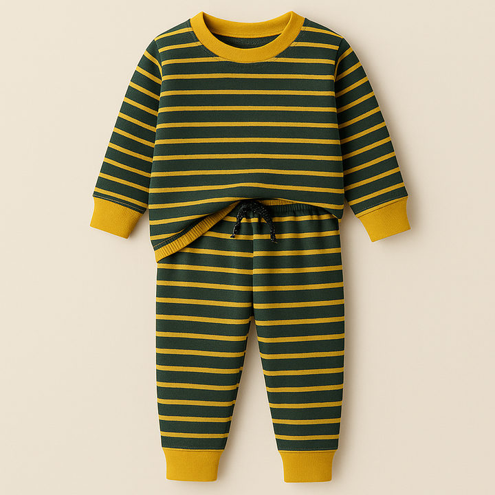 MINI CHARM KIDS FLEECE TRACKSUIT STRIPES GREEN & YELLOW 9-10Y